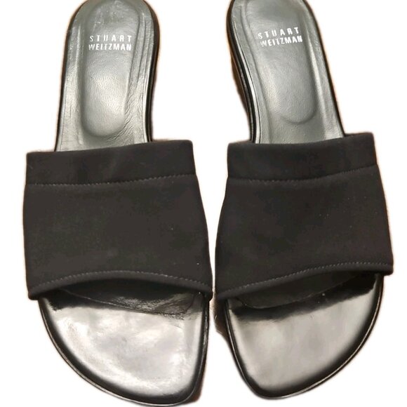 Stuart Weitzman Black Platform Wedge Leather-Lined Sandals, Womens Size 8 M - Picture 2 of 9